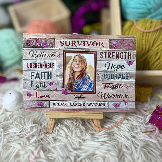Personalized Crochet Doll with Photo Card "Custom Breast Cancer Fight Strength Faith"