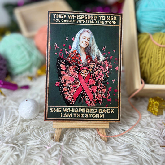 Personalized Crochet Doll with Photo Card "Breast Cancer They Whispered To Her You Cannot Withstand The Storm"