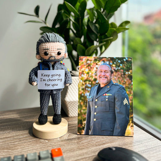 Personalized Crochet Doll with Quote Board & Framed Photo- Motivational Desk Gift