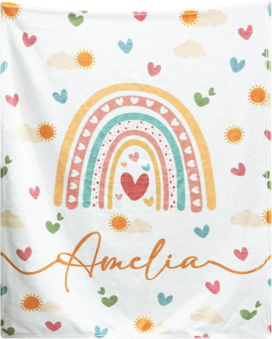 Personalized Baby Blankets for Girls | Boho Rainbow | Personalized Baby Girl Blanket with Name