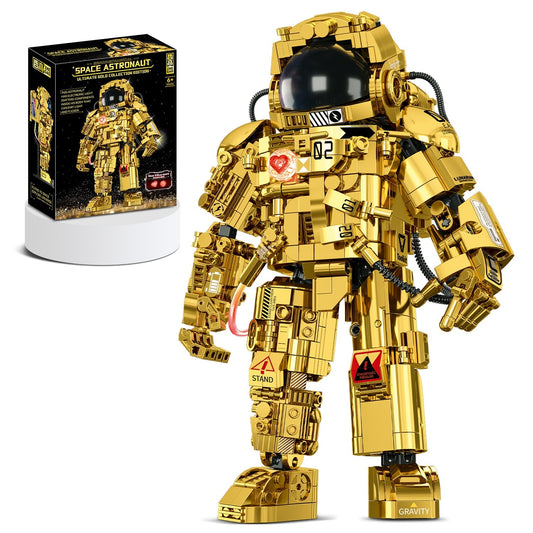 Gold Astronaut Building Sets with Variable Light Blocks, Space Exploration Model with Display Stand