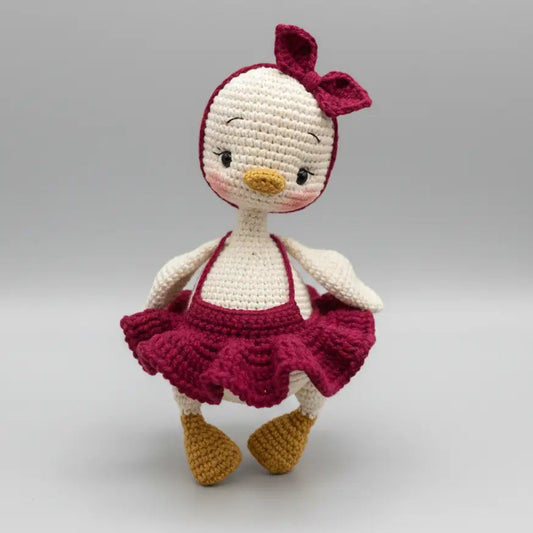 Crochet Cute Duck in Burgundy Dress Toy