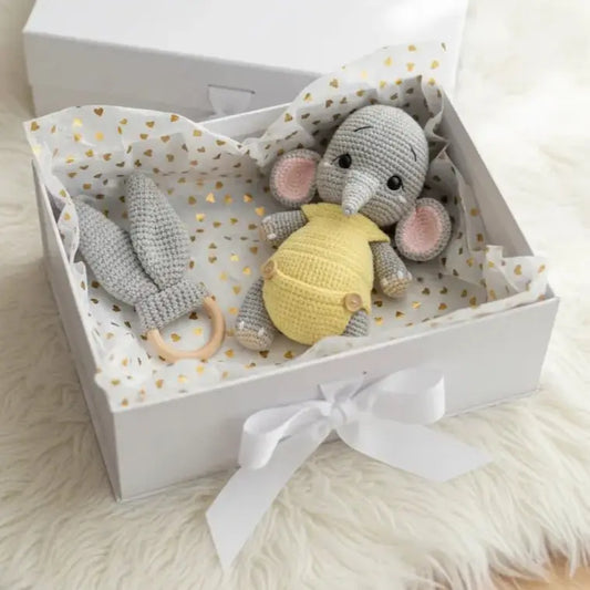 Crochet Cute Elephant Toy and Rattle Toy Set 2pc