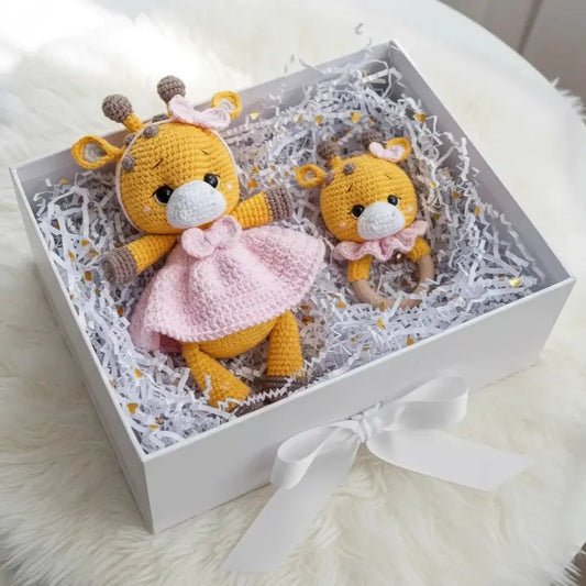 Crochet Cute Giraffe Toy and Rattle Toy Set 2pc