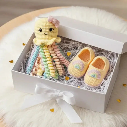 Crochet Cute Jellyfish Rattle and Baby Booties Gift Set