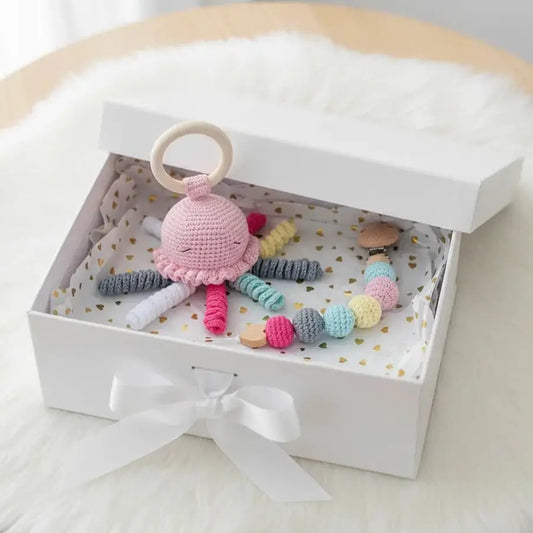 Crochet Cute Jellyfish Rattle and Dummy Clip Gift Set 2pc