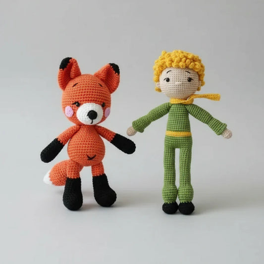 Crochet Little Prince Doll and Fox Toy Set 2pc