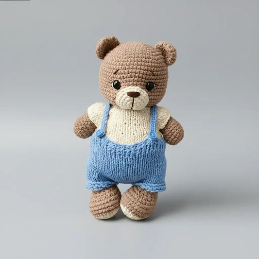 Crochet Teddy Bear in Blue Jumpsuit Toy