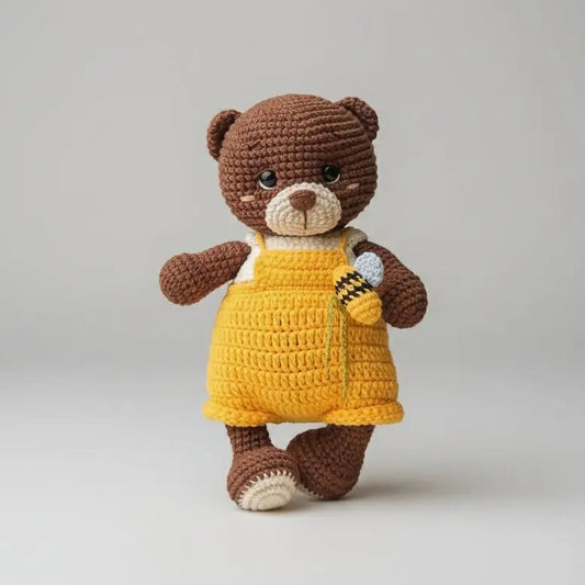 Crochet Teddy Bear in Yellow Bee Outfit – Handmade Toy