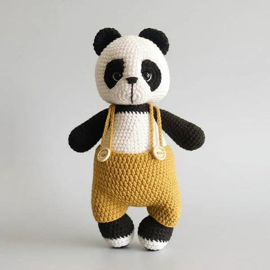 Handmade Crochet Cute Panda in Orange Jumpsuit