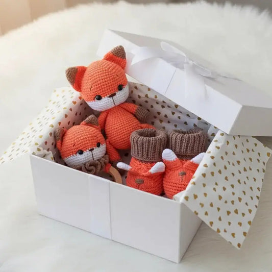 Handmade Crochet Fox Toy Gift Set (3pc)