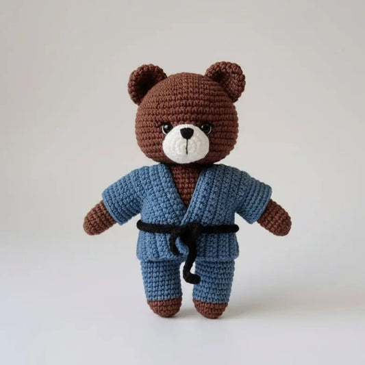 Handmade Crochet Karate Bear – Blue Karate Outfit