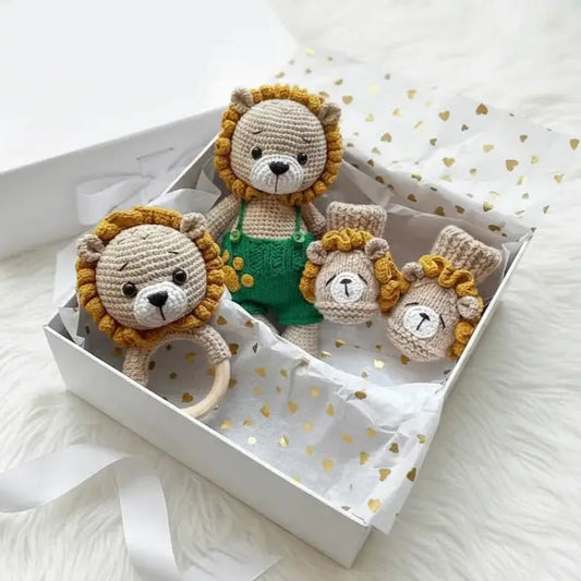 Handmade Crochet Lion Toy Gift Set (3pc)