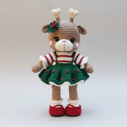 Handmade Crochet Reindeer Toy in Xmas Dress – Christmas Edition