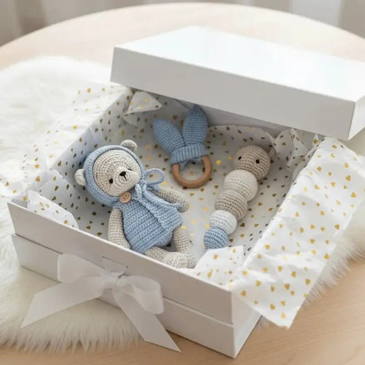 Handmade Crochet Teddy Bear Toy Gift Set (3pc)