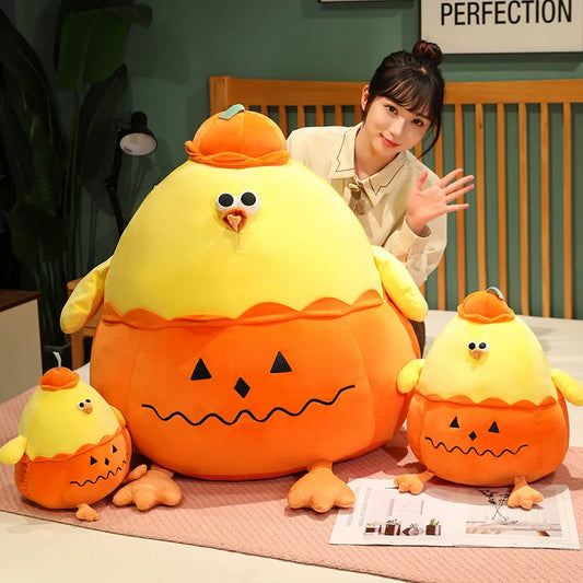 Yellow Chicken Plushie in Pumpkin Costume