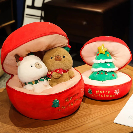 Christmas Set: Apple Box with Capybara Plushies