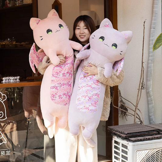 Big Winged Cat Plushies with Japanese Sakura Print