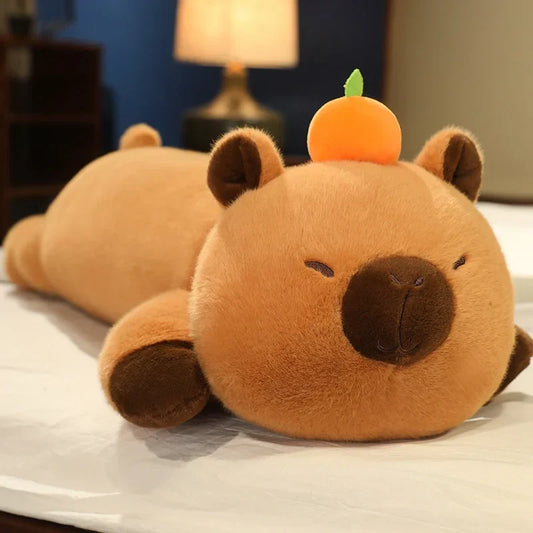 Long Capybara Body Pillow Plushie with Cute Orange