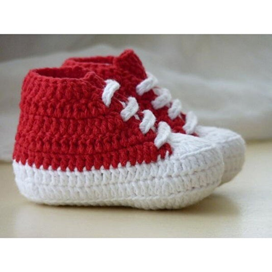 Crochet Baby Shoes Red-White
