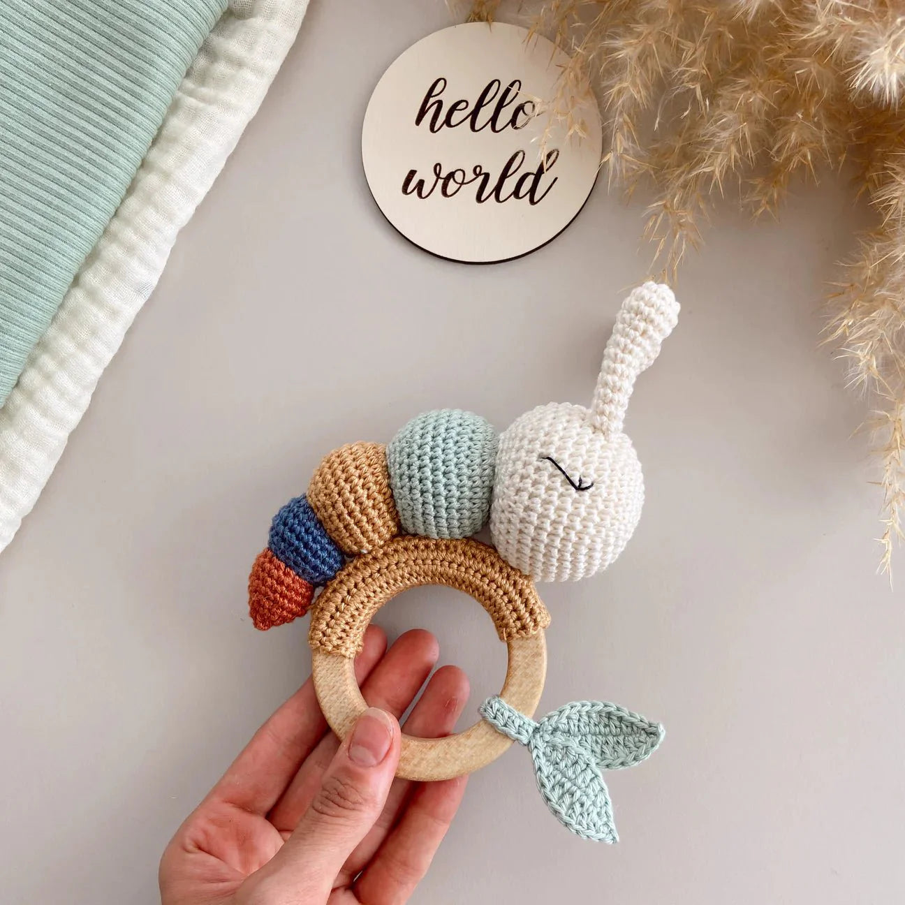 Crochet Caterpillar Rattle Toy with Bell - Joy Gift London