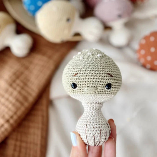 Crochet Cute Mushroom Rattle Toy with Bell