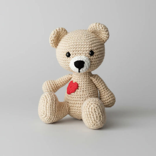 Handmade Crochet Teddy Bear with Heart, Be My Valentine Gift