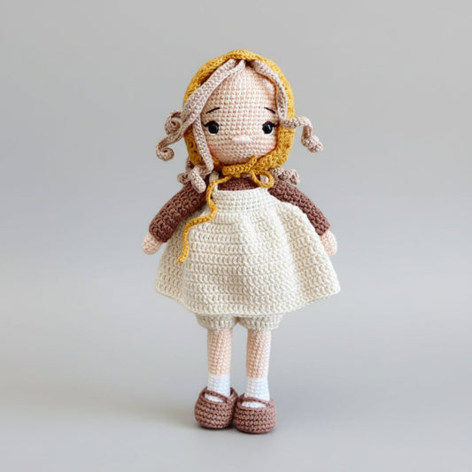 Crochet Doll with Yellow Hood – White Dress Handmade Toy