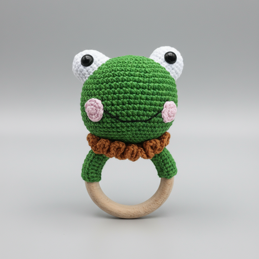 Crochet Frog Rattle Toy - Soft and Stimulating Infant Development Toy