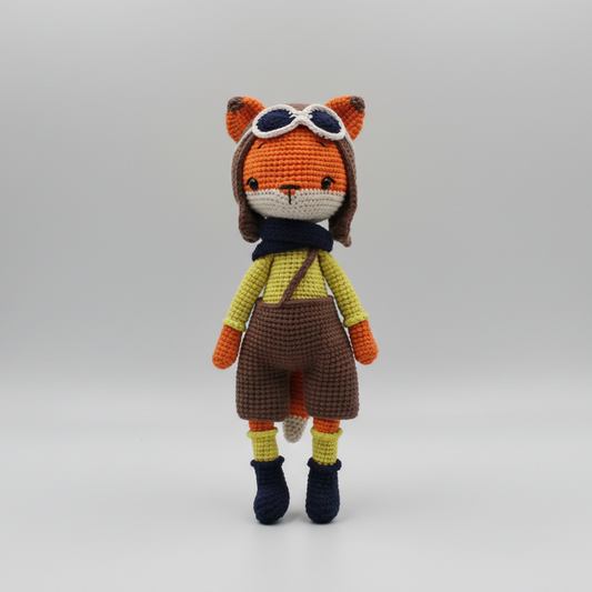 Crochet Pilot Fox Boy Toy
