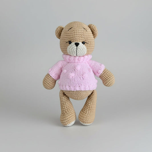Crochet Teddy Bear in Pink Jumper Toy