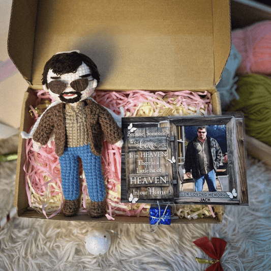 Personalized Crochet Doll with Photo Card "Because Someone We Love Is In Heaven 2"