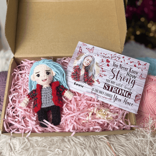 Personalized Crochet Doll with Photo Card "Breast Cancer You Never Know How Strong You Are Until Being Strong"