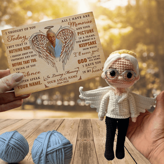 Personalized Crochet Doll with Photo Card "I Thought Of You Today"