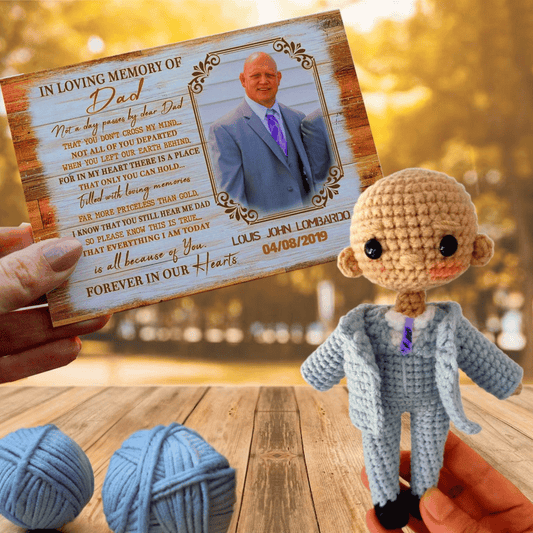 Personalized Crochet Doll with Photo Card "In Loving Memory Of Dad"