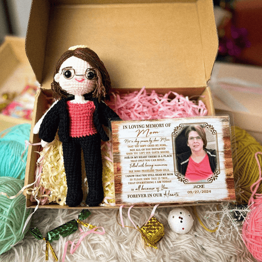 Personalized Crochet Doll with Photo Card "In Loving Memory Of Mom"