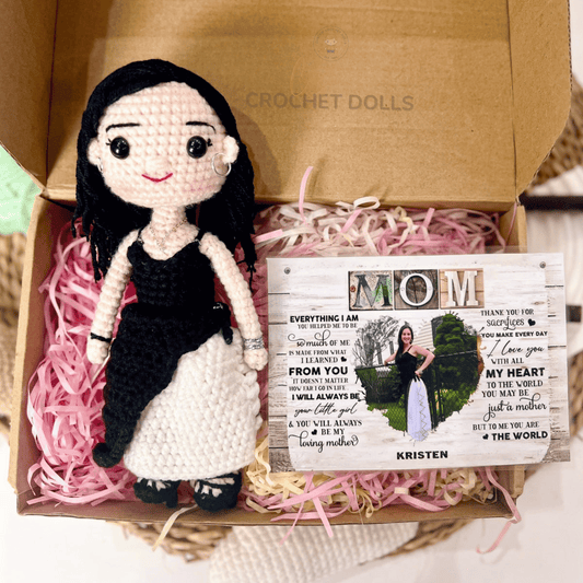 Personalized Crochet Doll with Photo Card "Mom Everything I Am"