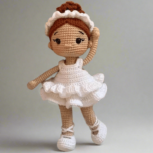 Handmade Crochet Doll with Red Hair in a White Dress – Adorable Gift for Kids